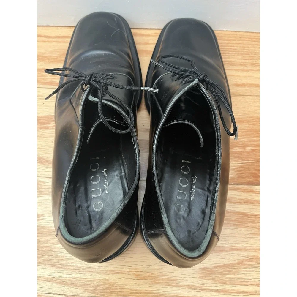 Mens Gucci Italy Black Leather Cap Toe Derby Dress Shoes Oxfords Size 8.5 D